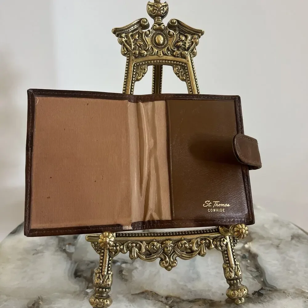 Vintage St Thomas Genuine Cowhide Leather Wallet Card Holder Brown Mid Century
